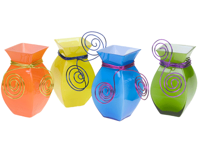Twist aluminum wire into festive curlicues, and decorate the vases with them.