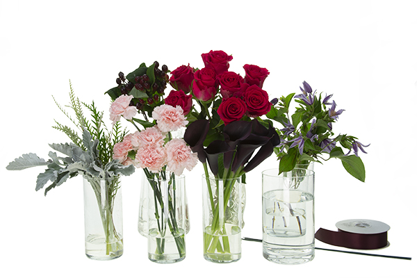 A collection of the materials for the Valentine's Spiral Hand-Tie Bouquet