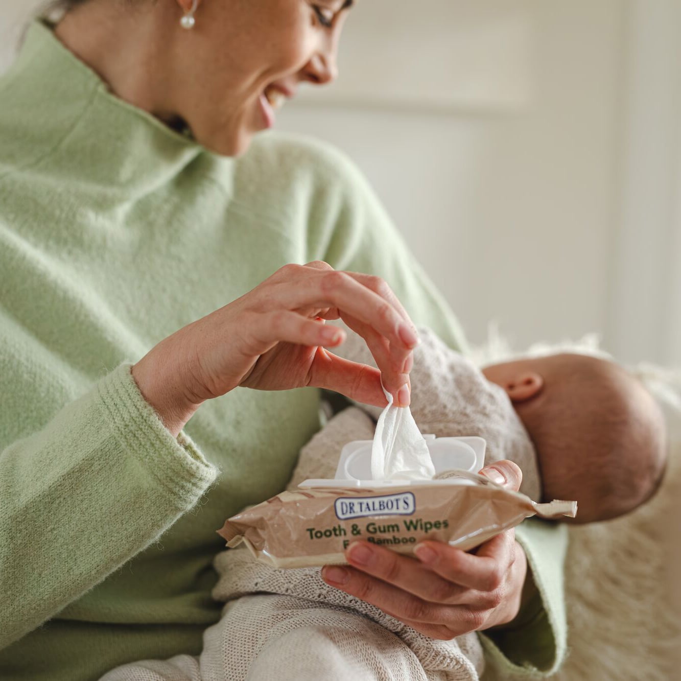 mom and baby using Dr. Talbot's wipes