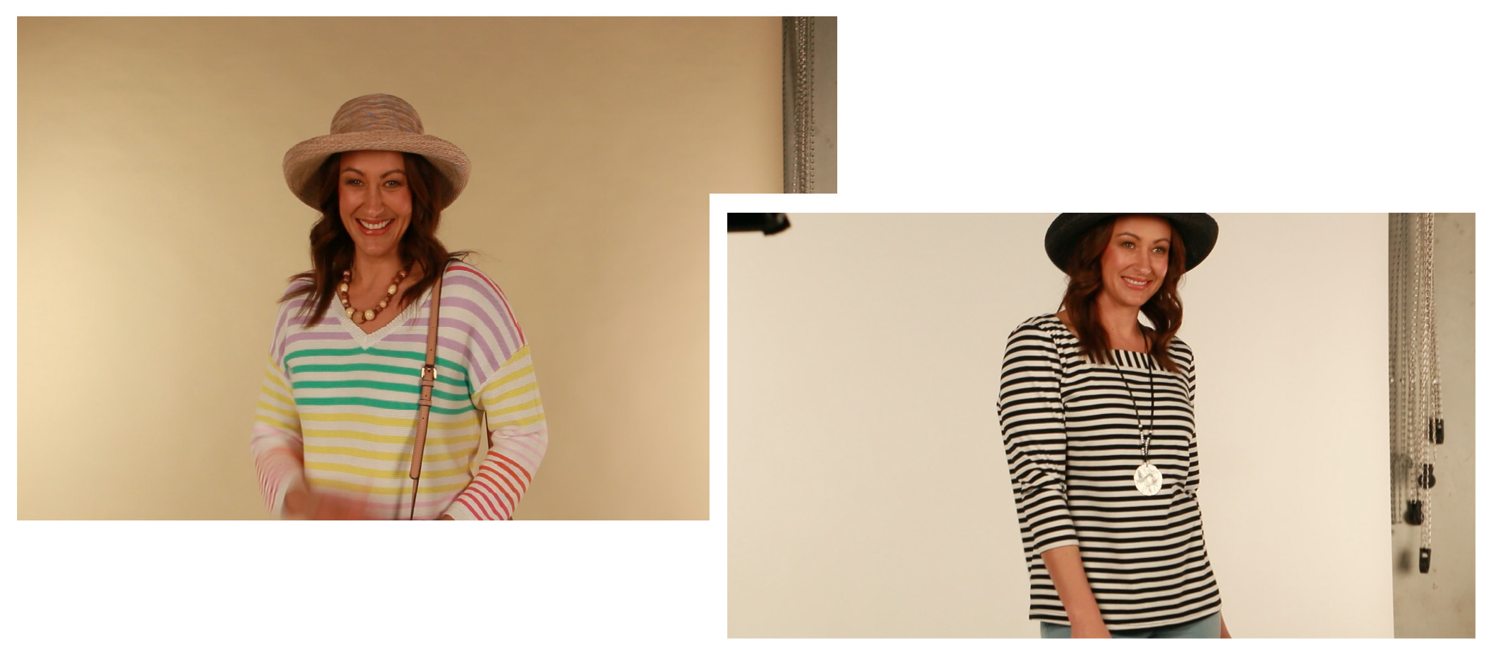 Models wearing stripe tops