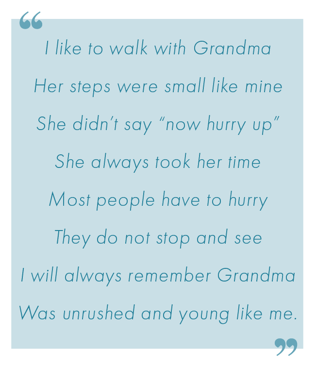 Helinka recites a poem about her grandma. 