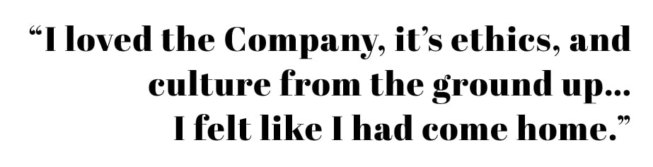 Susie says "I loved the company, its ethics, and culture from the ground up... i felt like i had come home".