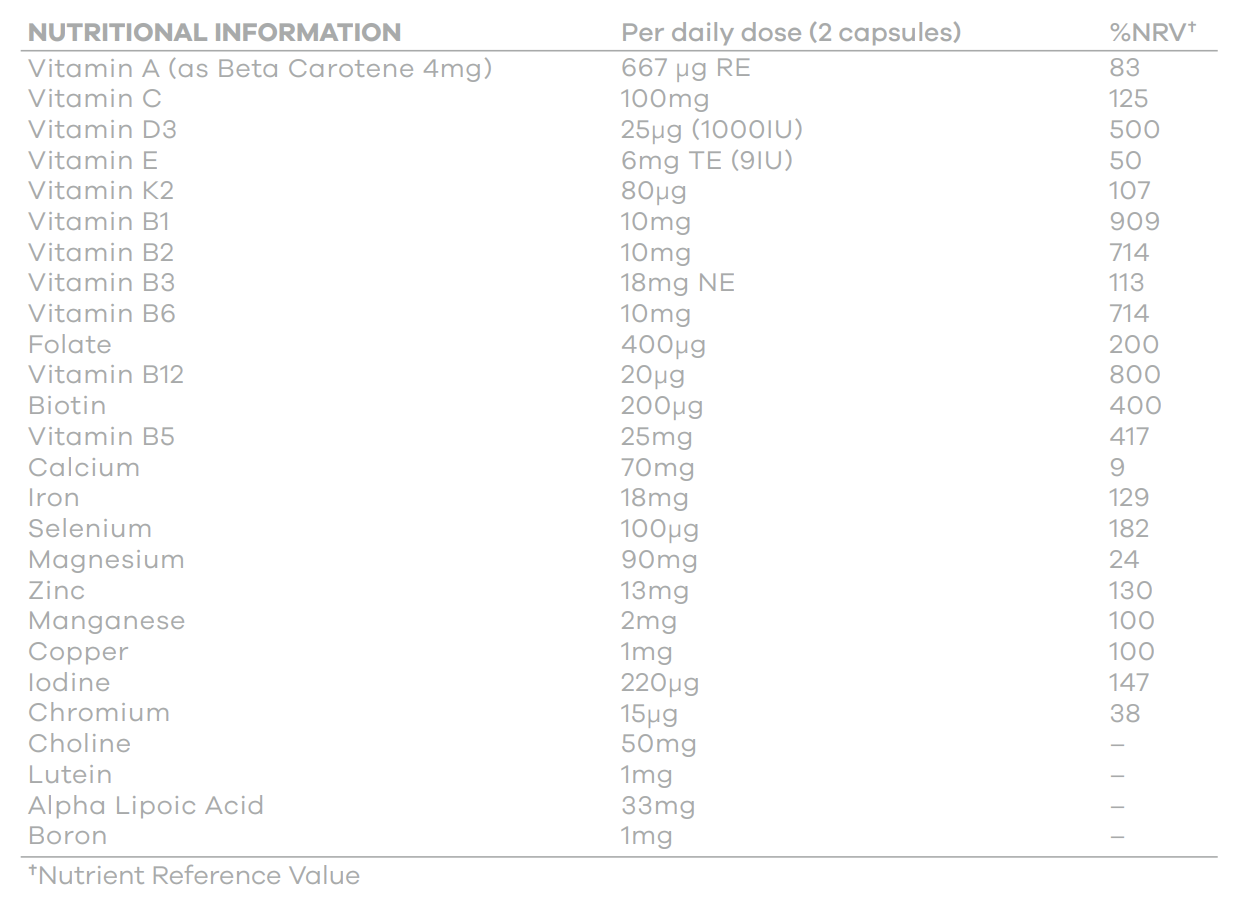 Vital Essence 2 Nutritional Information