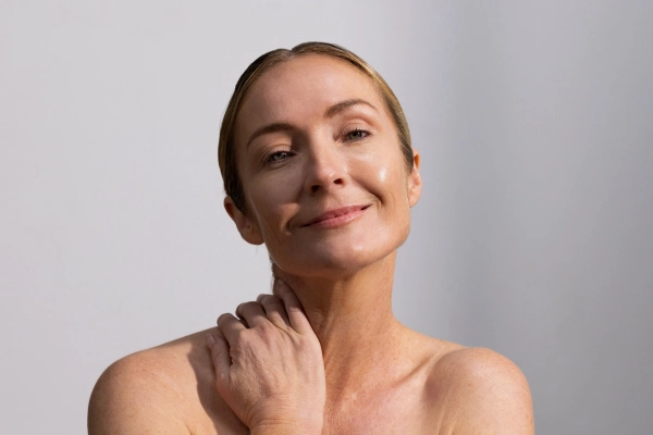 Skincare model in her 40s