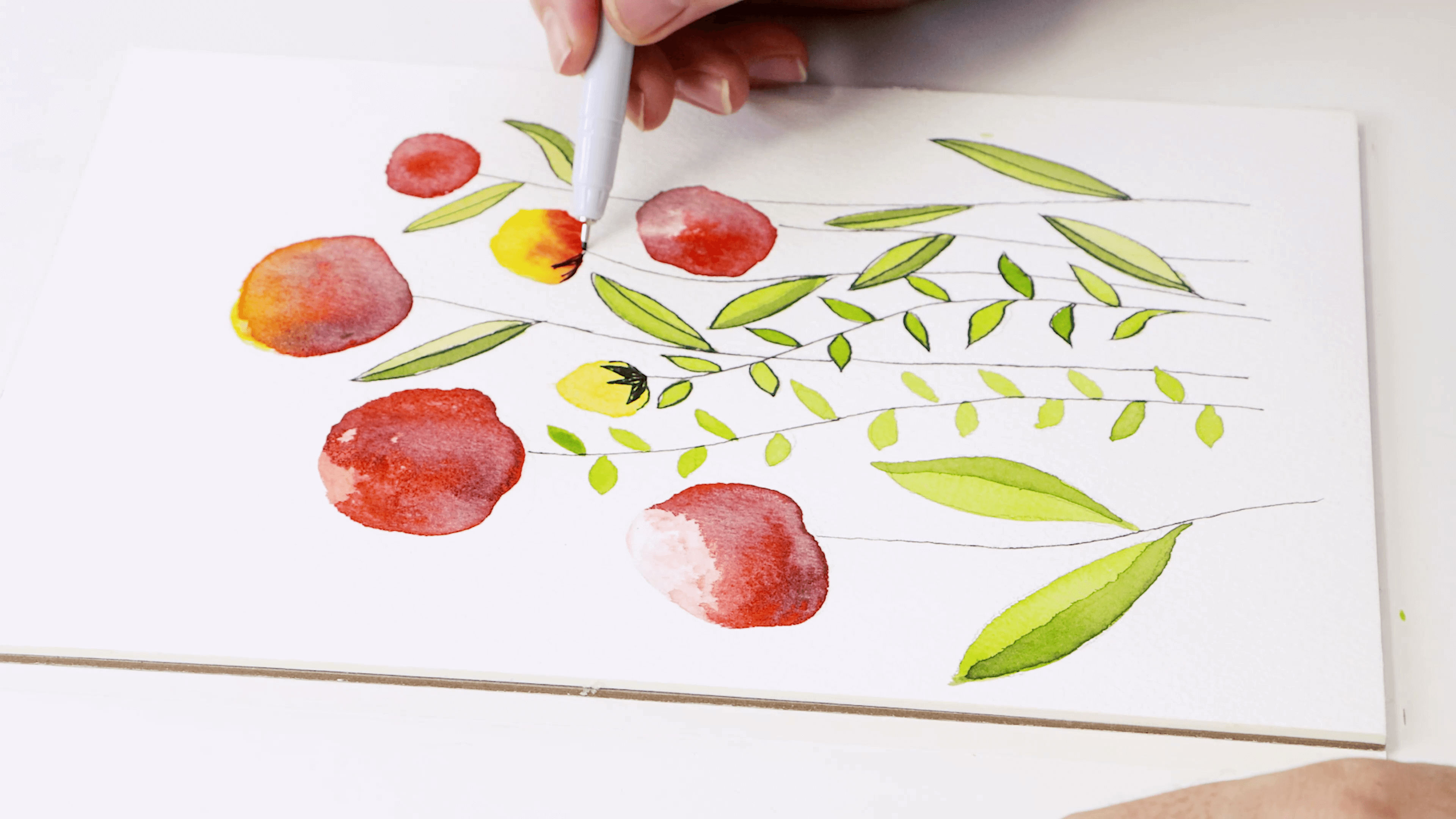 Fineliner marker adds detail to the flower buds and stems.