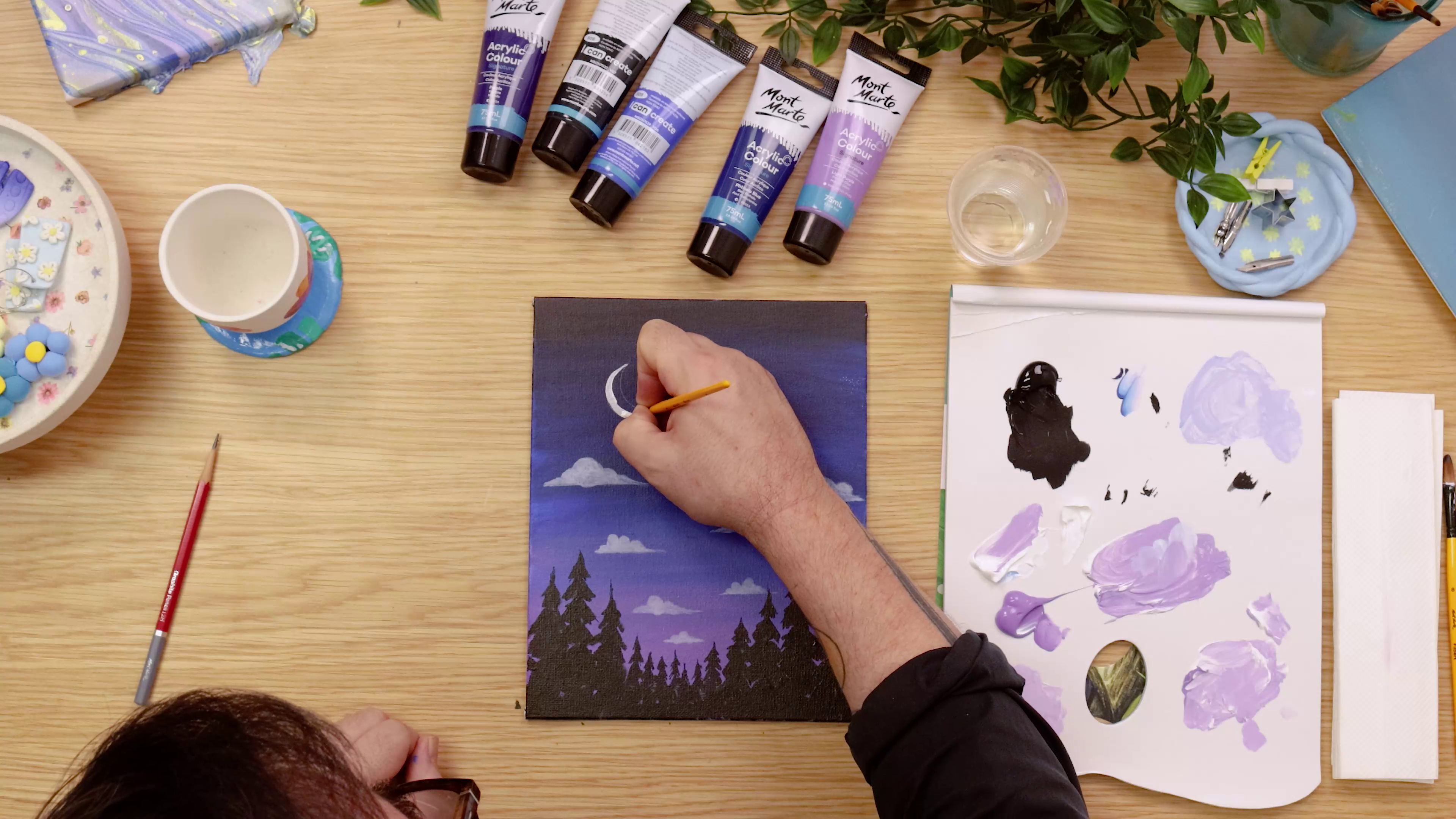 Painting moon on night sky gradient painting