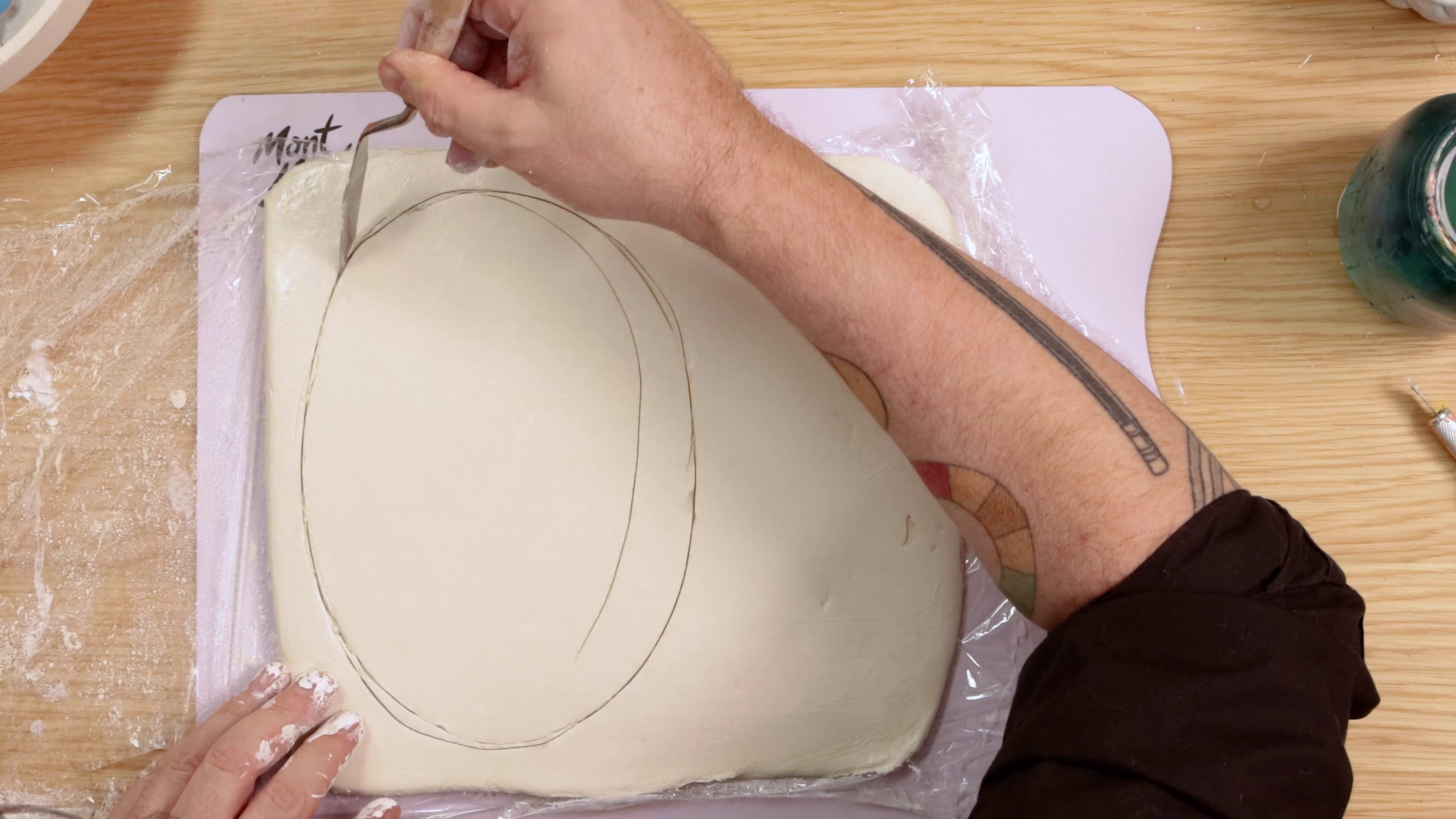 Cutting oval shape into air dry clay slab
