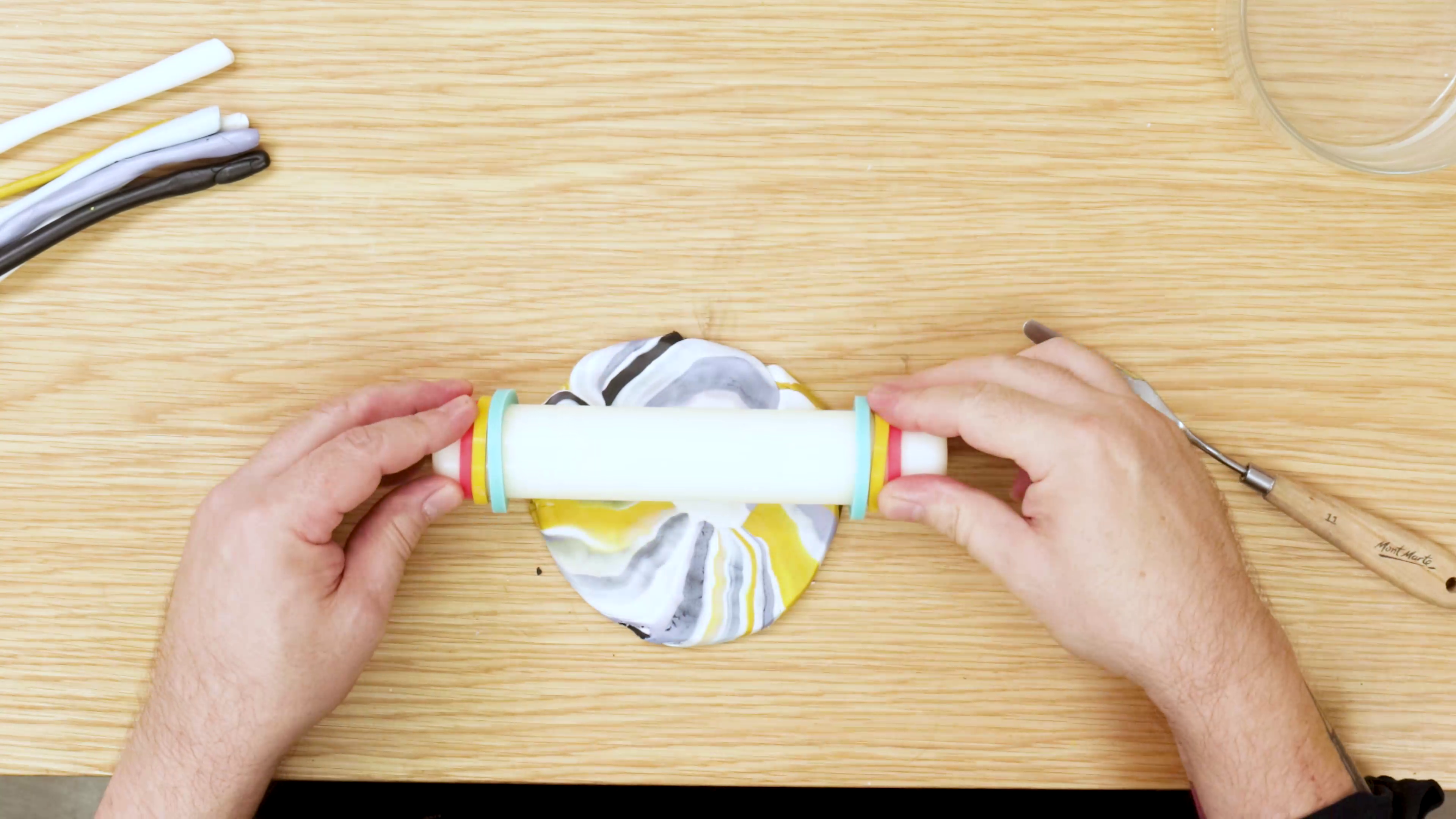 Rolling out marbled polymer clay circle