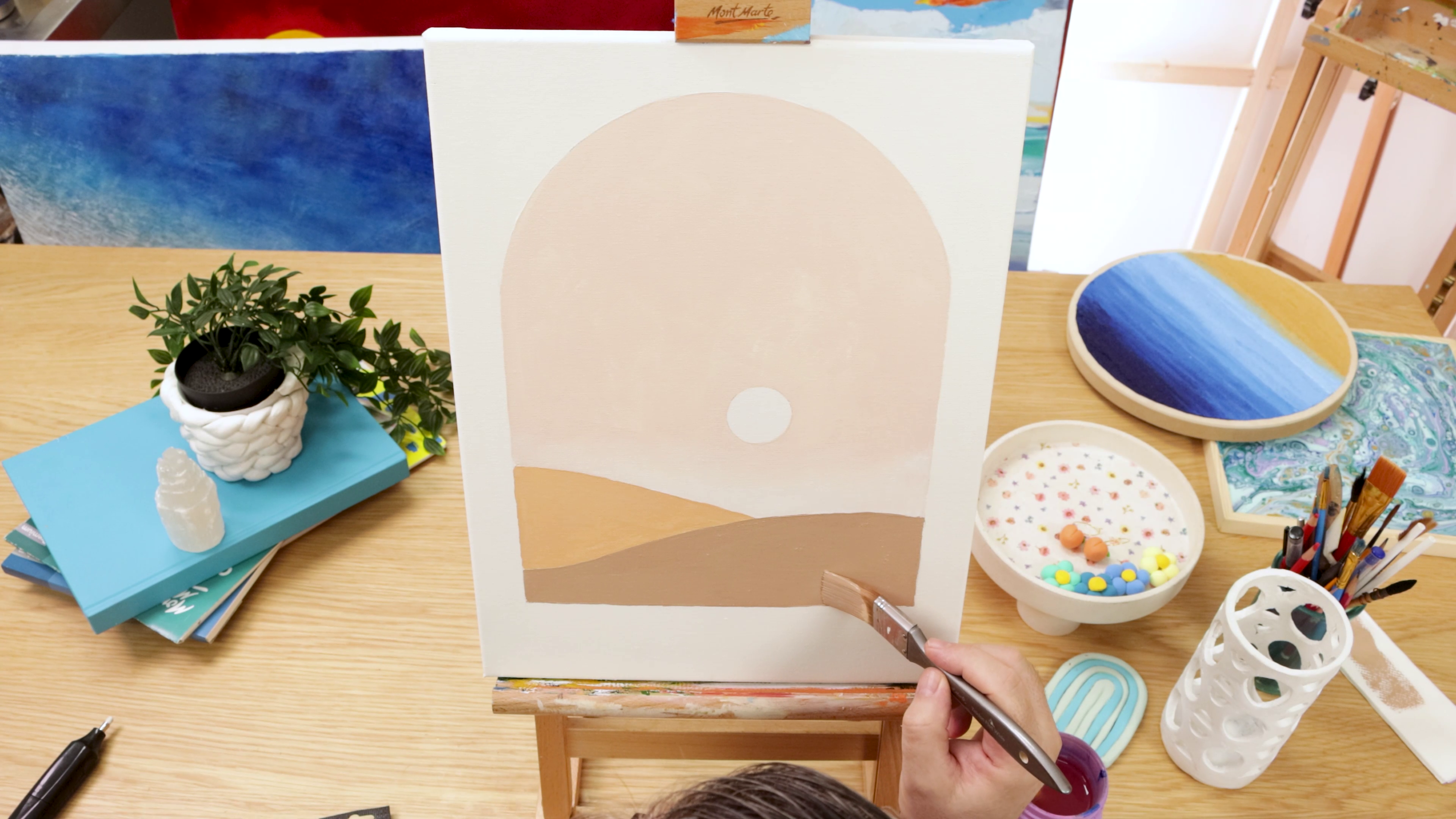 Painting two toned hills in simple landscape