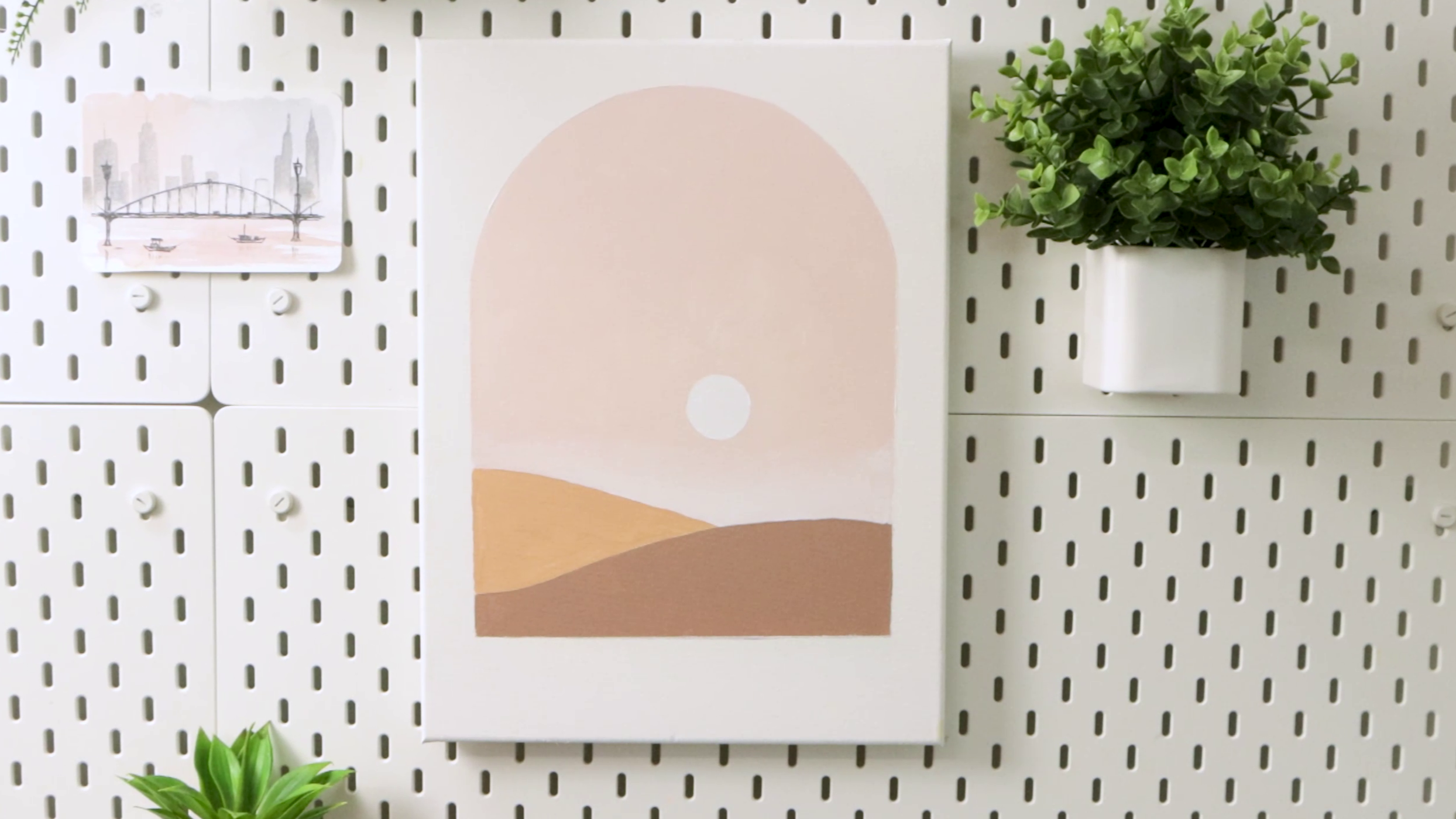 Warm tone minimalist landscape hung on wall