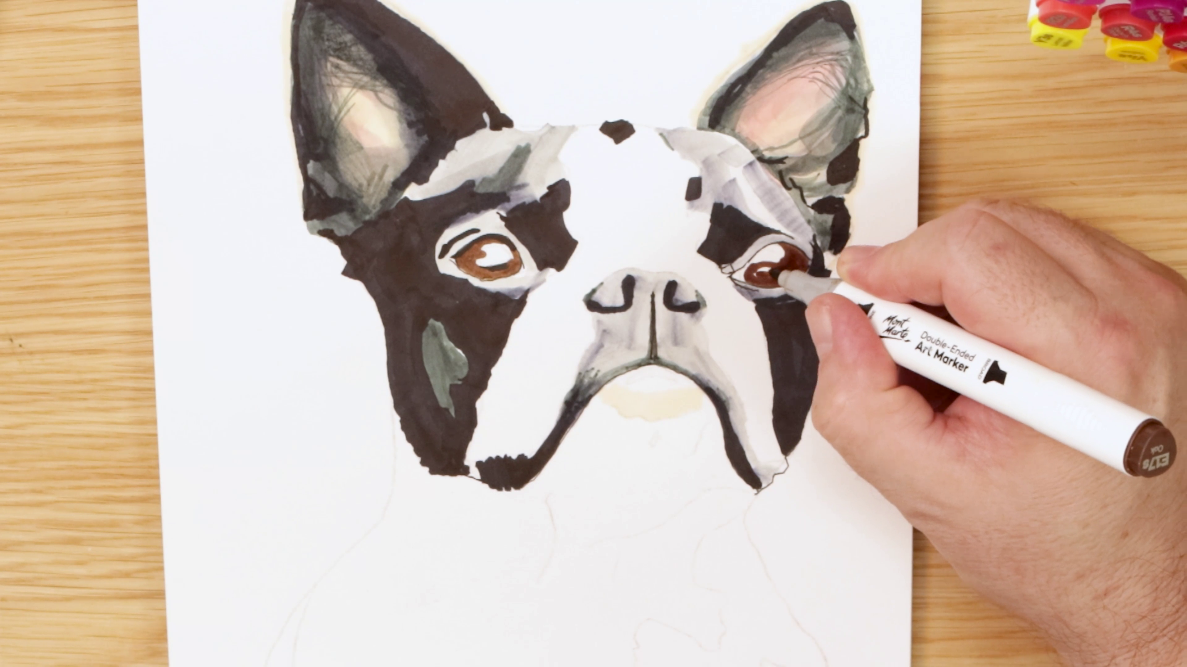 Colouring brown eyes for french bulldog portrait