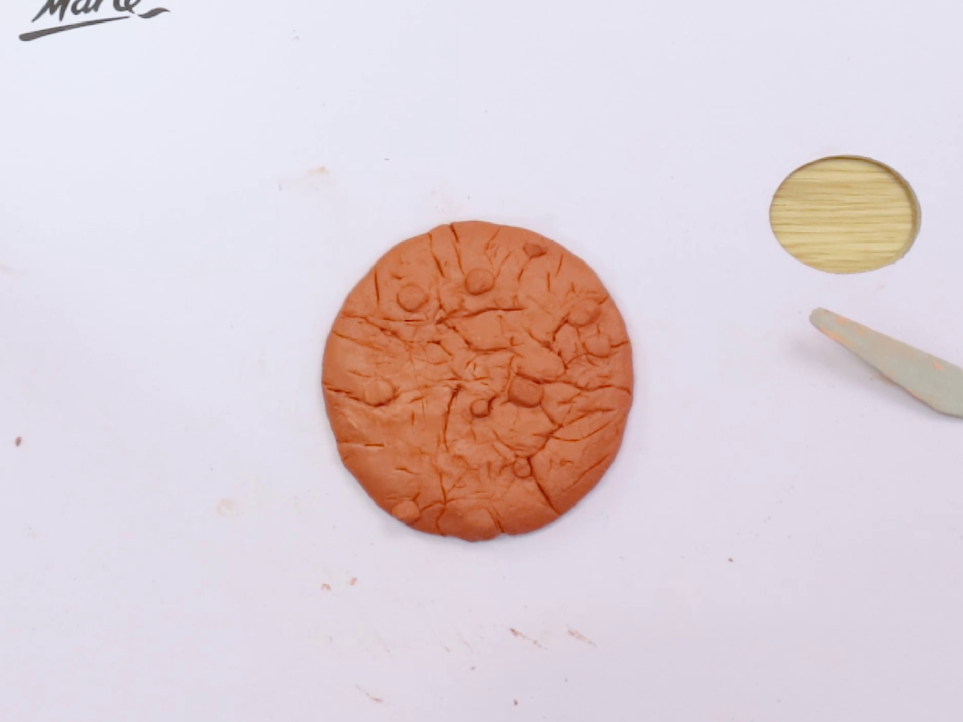 Air dry clay choc chip cookie on white background
