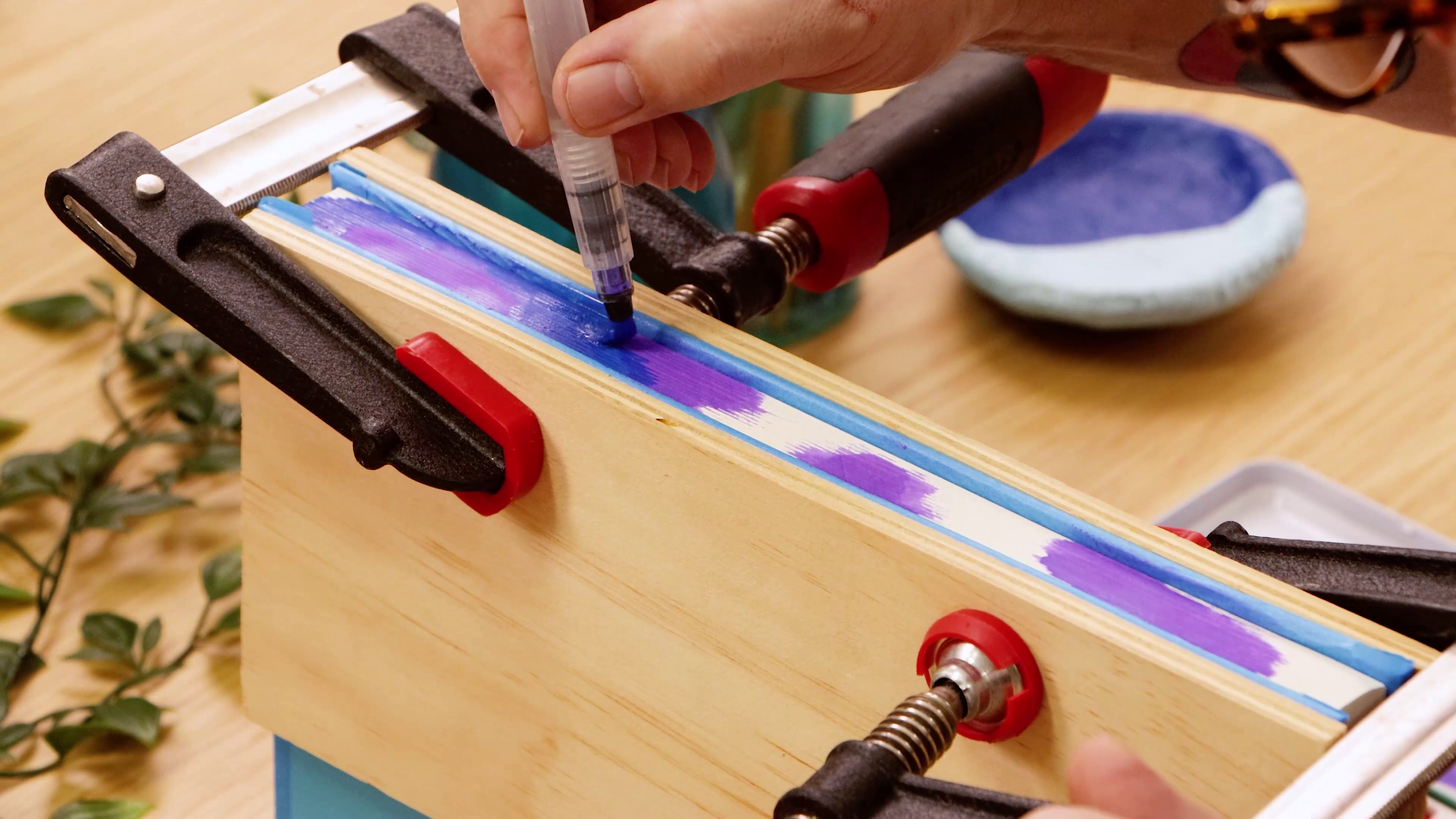 F clamps holding book closed