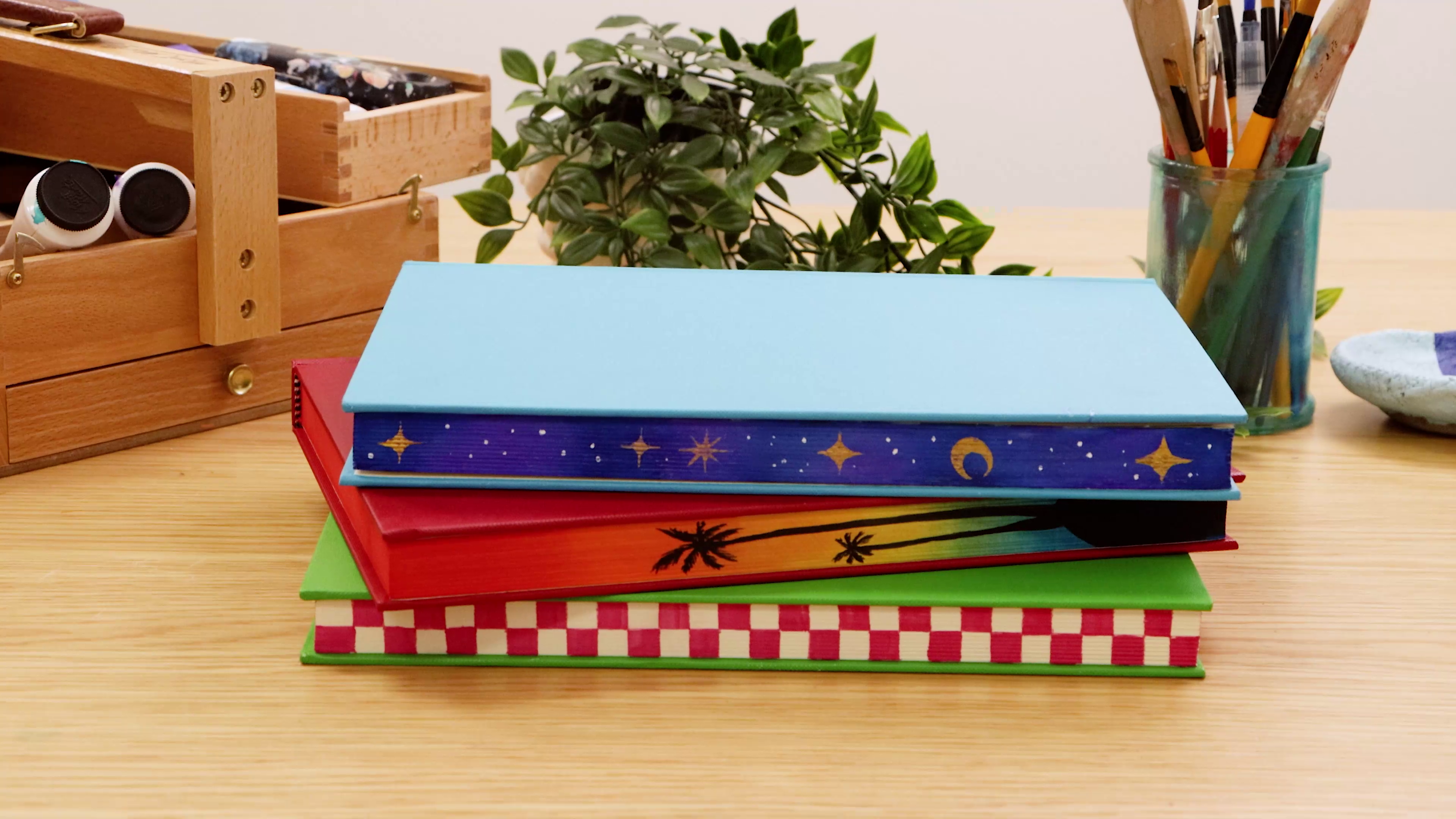 Stack of books with painted book edges