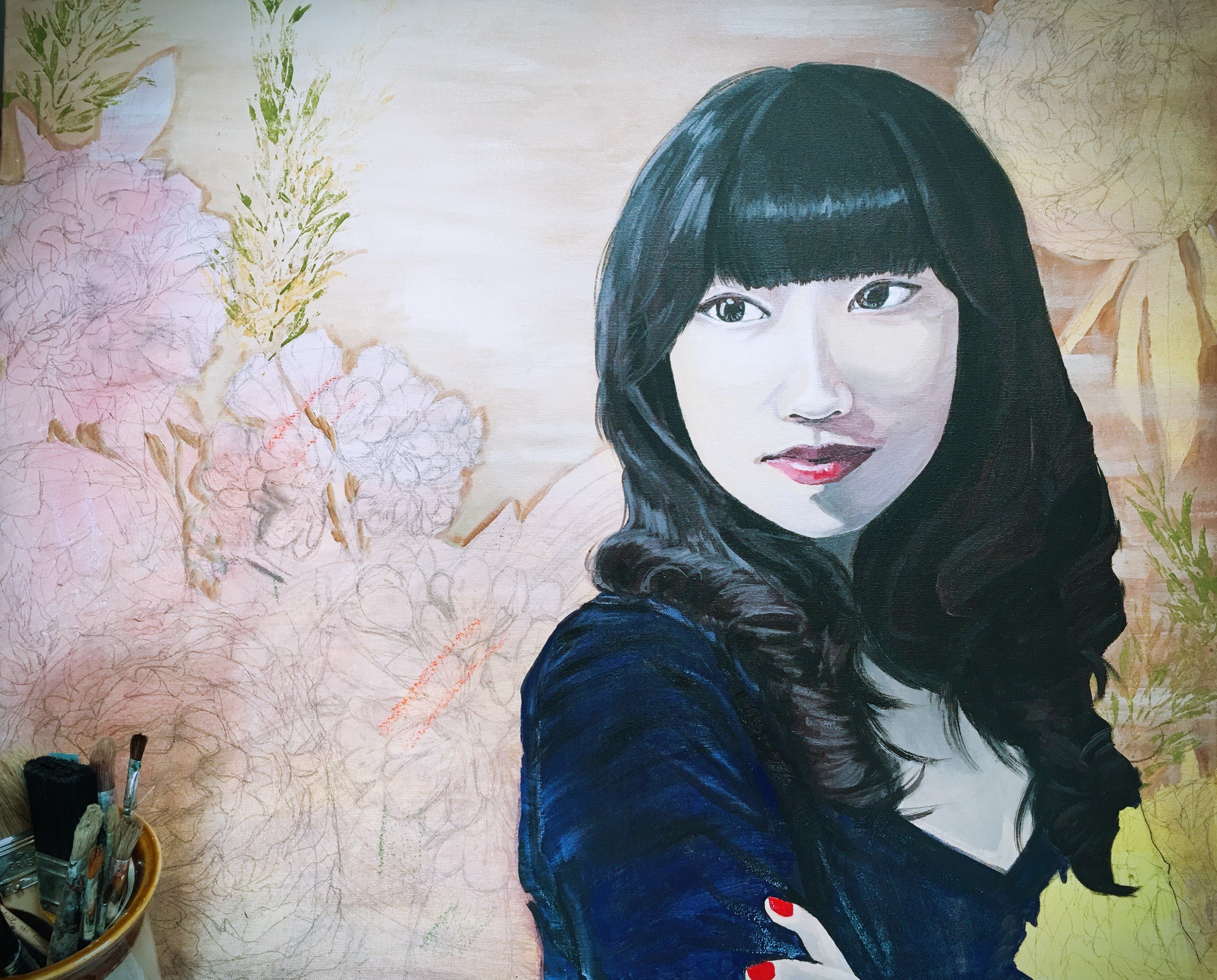 Step 3 -Starting with the background colour & Step 4 -Background Leaves- grevillea