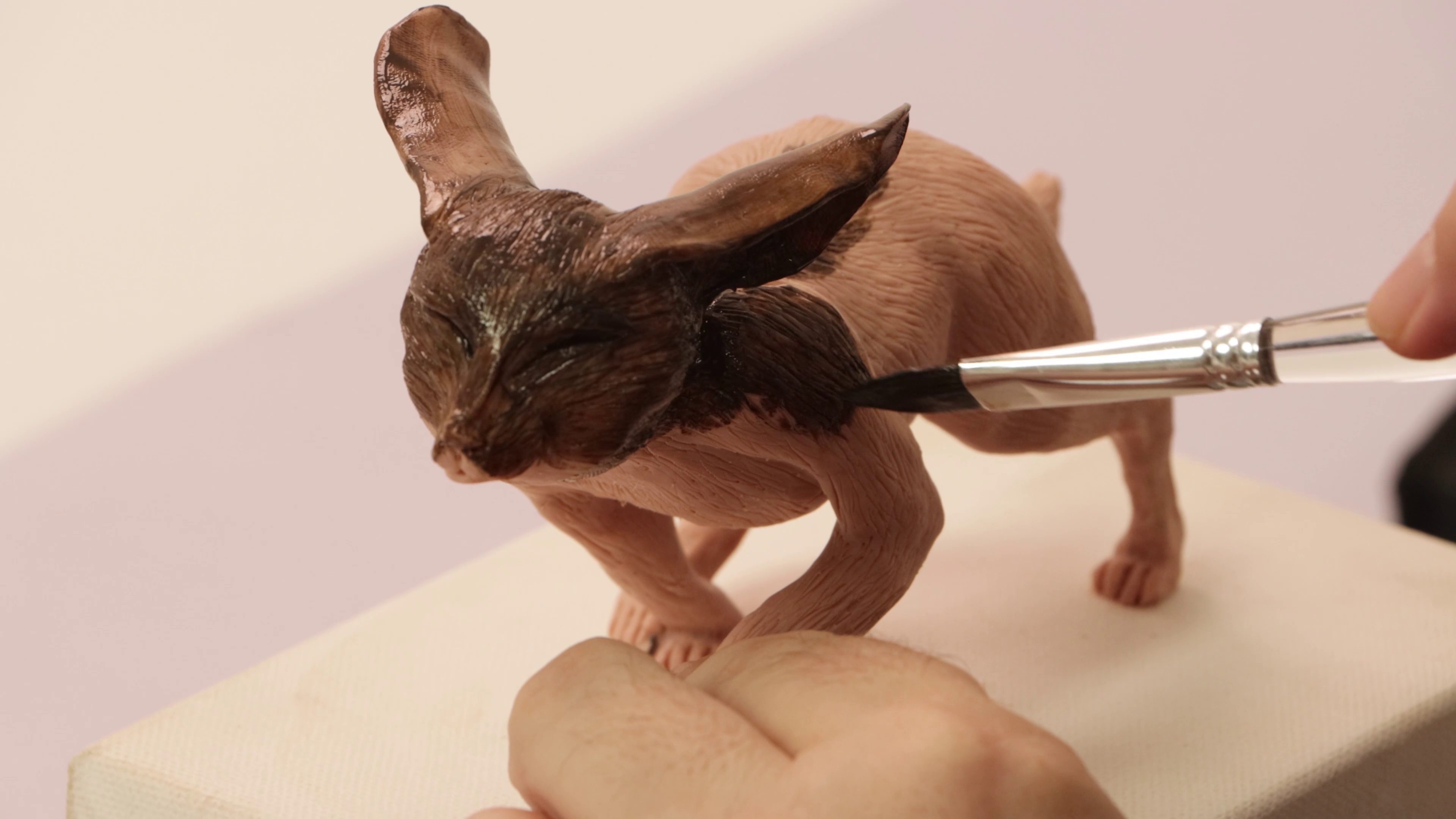 Adding underpainting layer to fennec fox sculpture