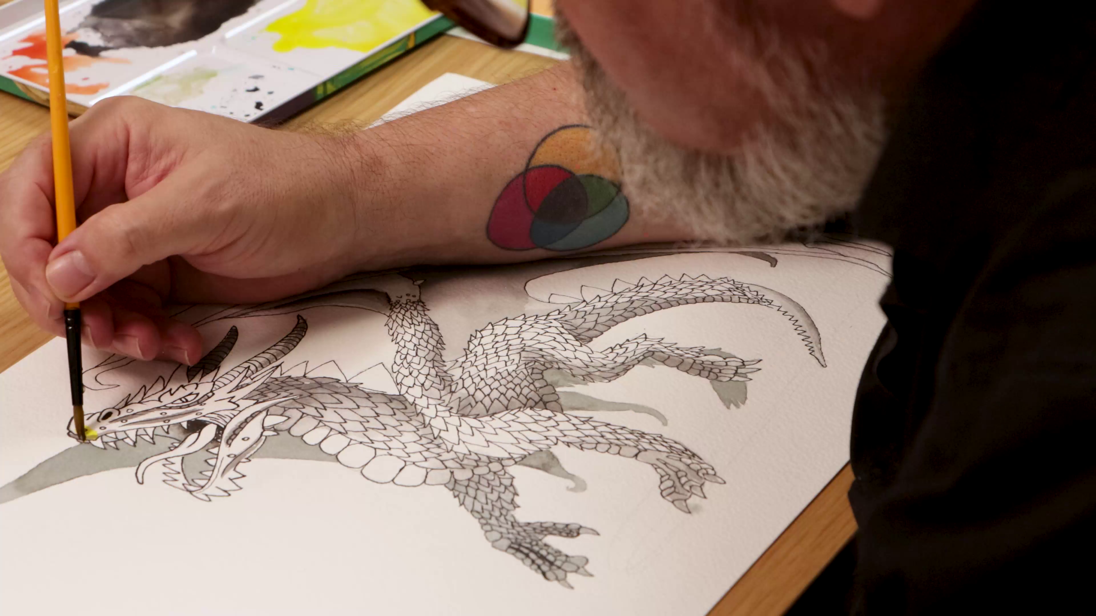 Greyscale tonal mapping of dragon painting