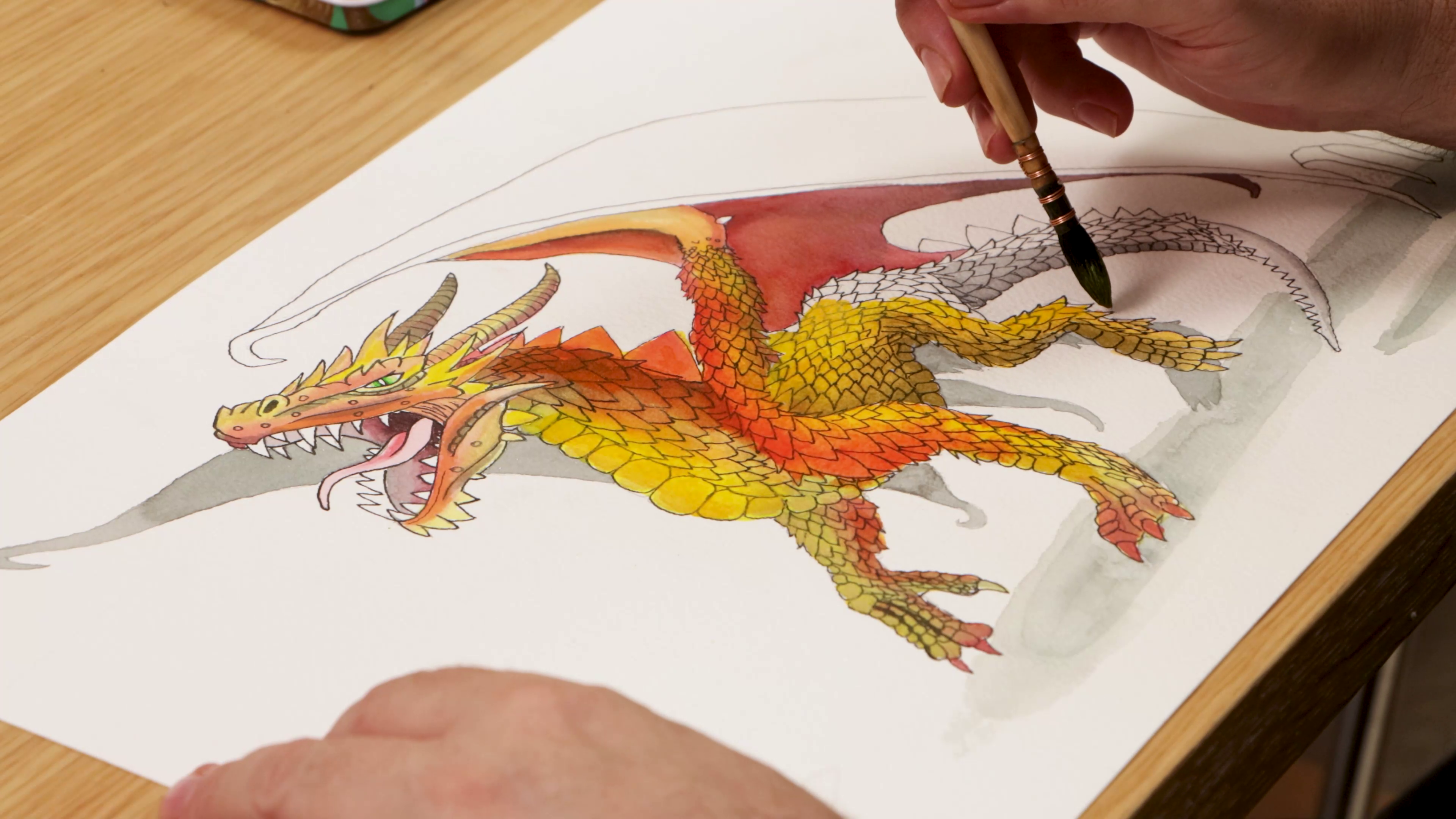 Painting leg of yellow and red dragon art