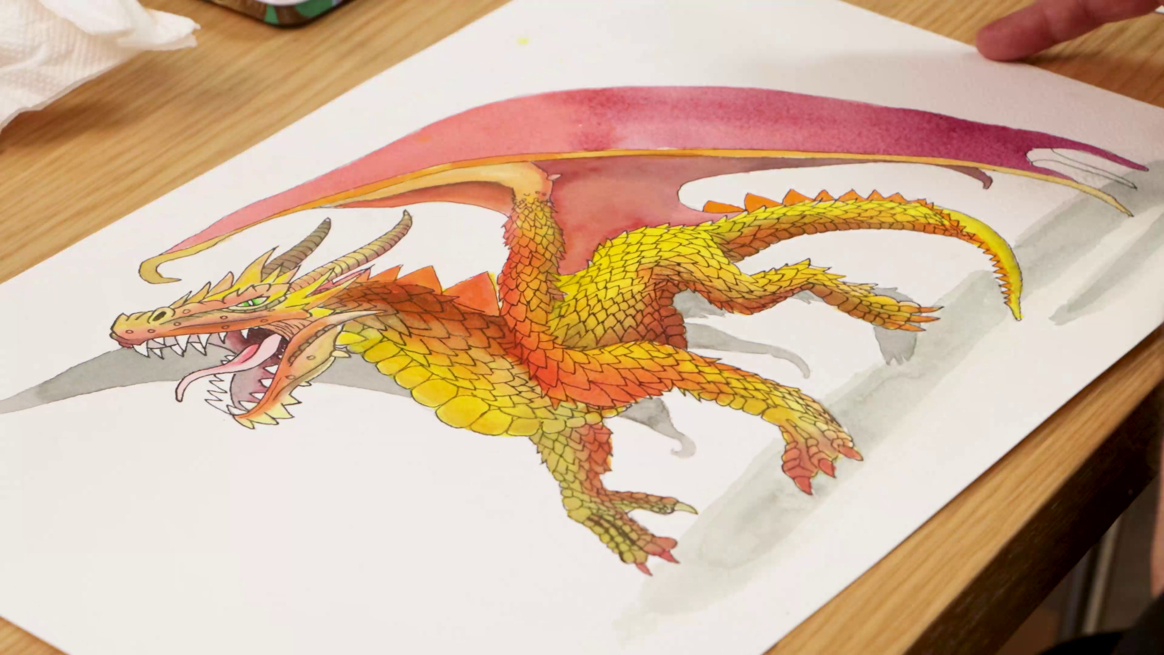 Nearly complete watercolour artwork of dragon