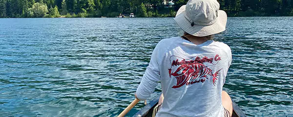 Fly Fishing on the Lake Wearing Women's Angry Fish T-Shirt
