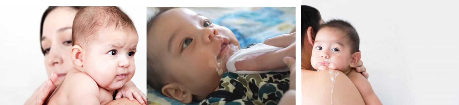 Three images of infants spitting up.