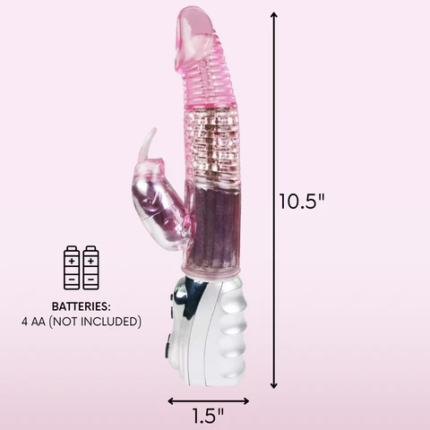 10.5 inches long, 1.5 inches wide. Batteries: 4 AA (not included)