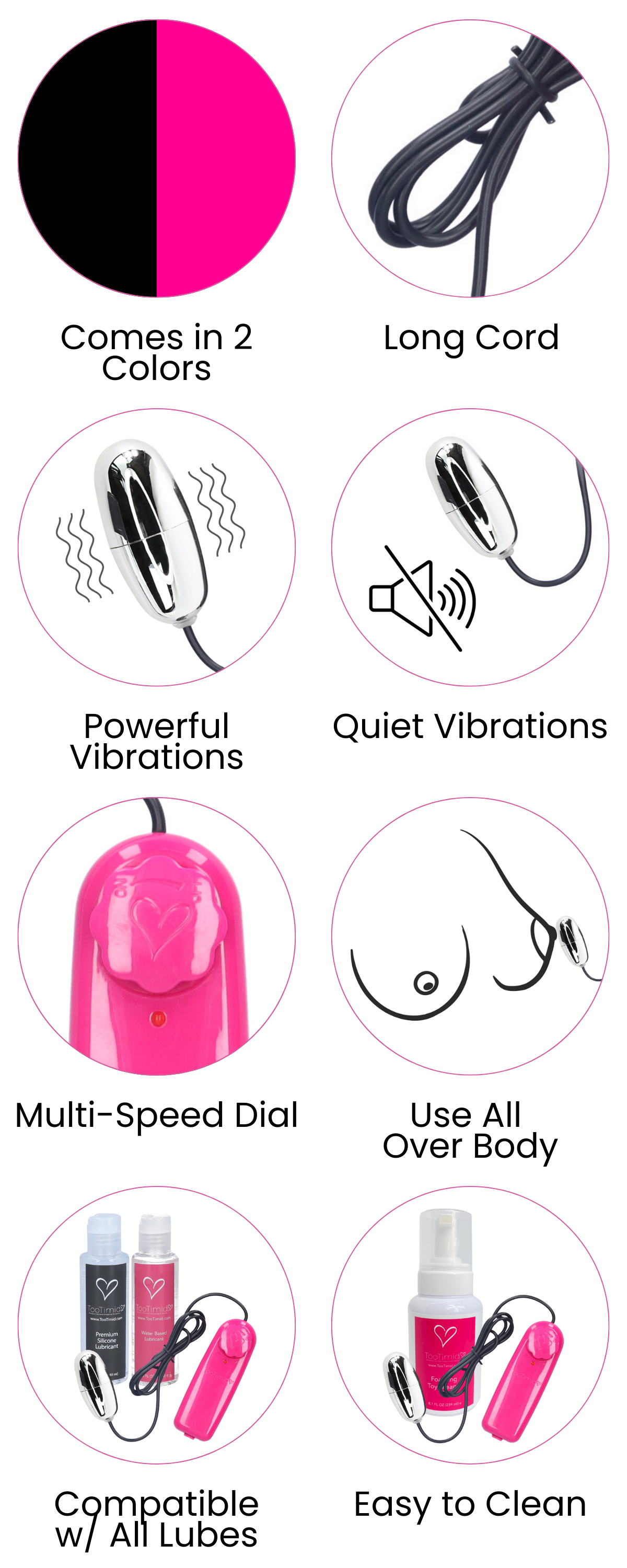Comes in 2 Colors, Long Quiet Vibrations, Cord, Powerful Vibrations, Multi-Speed Dial, Use All  Over Body, Compatible w/ All Lubes, Easy to Clean