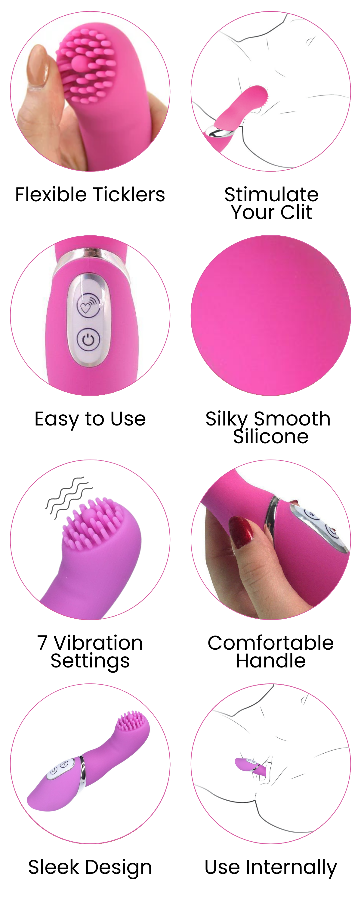 Flexible Ticklers, Stimulate Your Clit, Easy to Use, Silky Smooth  Silicone, 7 Vibration Settings, Comfortable Handle, Sleek Design, Use Internally