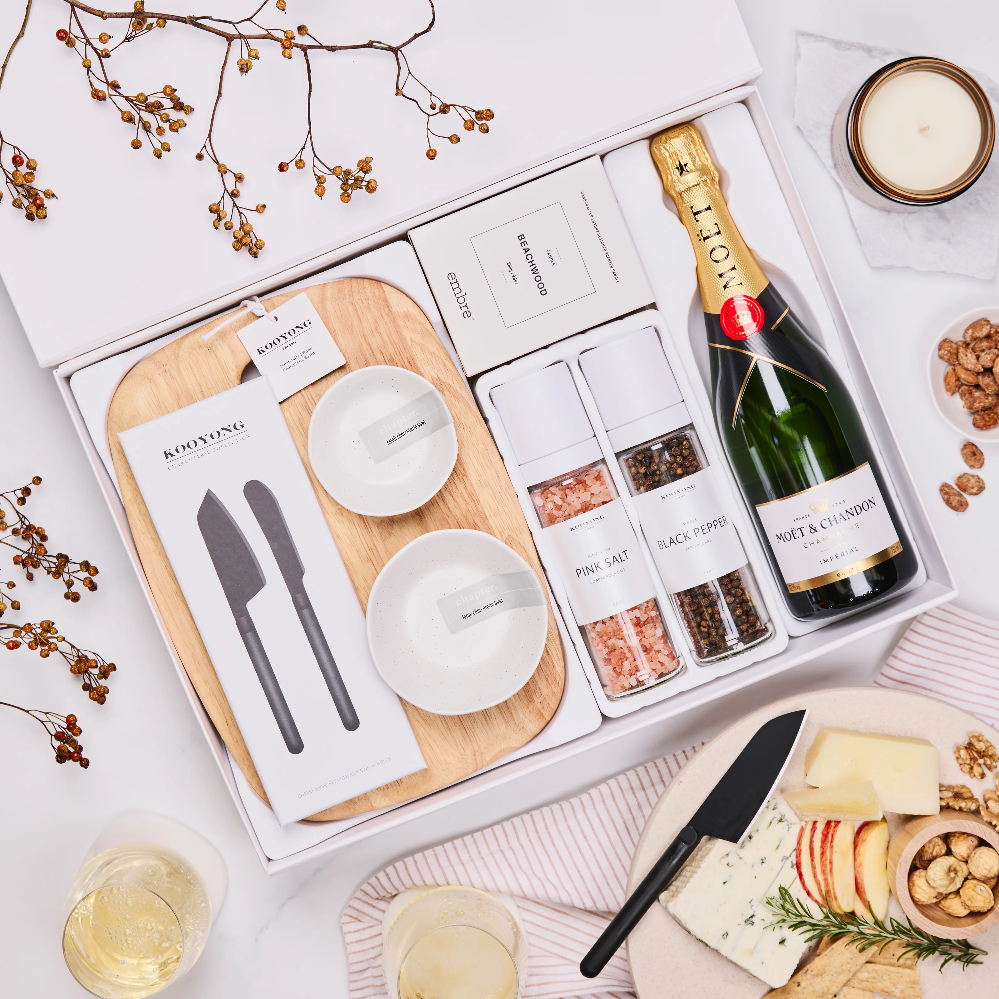 Luxury gourmet gift hamper with wine and artisan treats