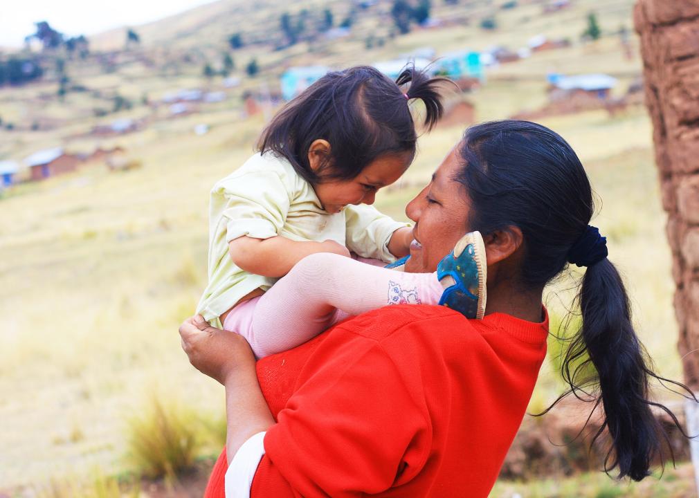 Mom holding her little girl. Mother's Day Peru.
