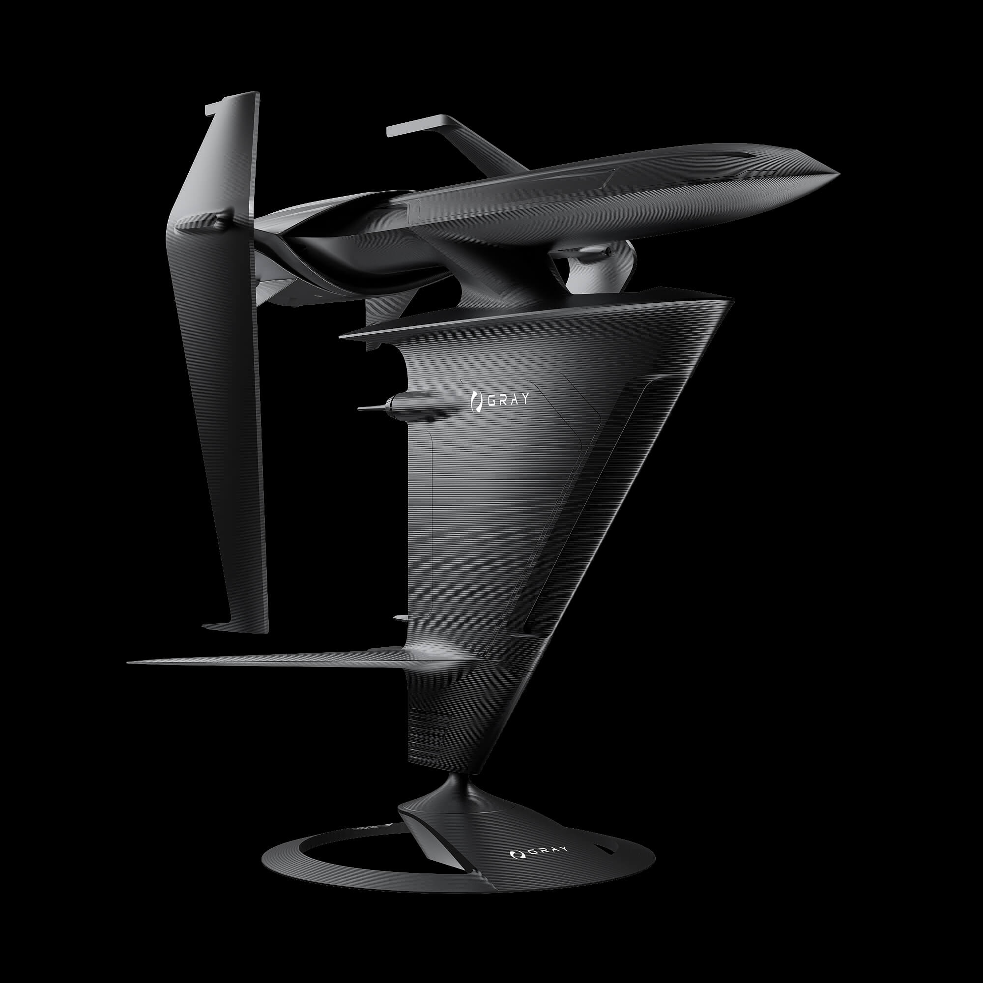 graycraft1-2 stealth black aluminium spaceship sculpture