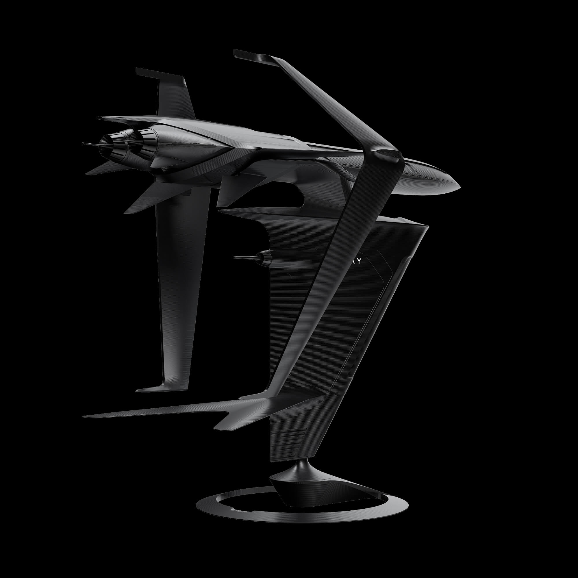 graycraft1-2 stealth black aluminium spaceship sculpture
