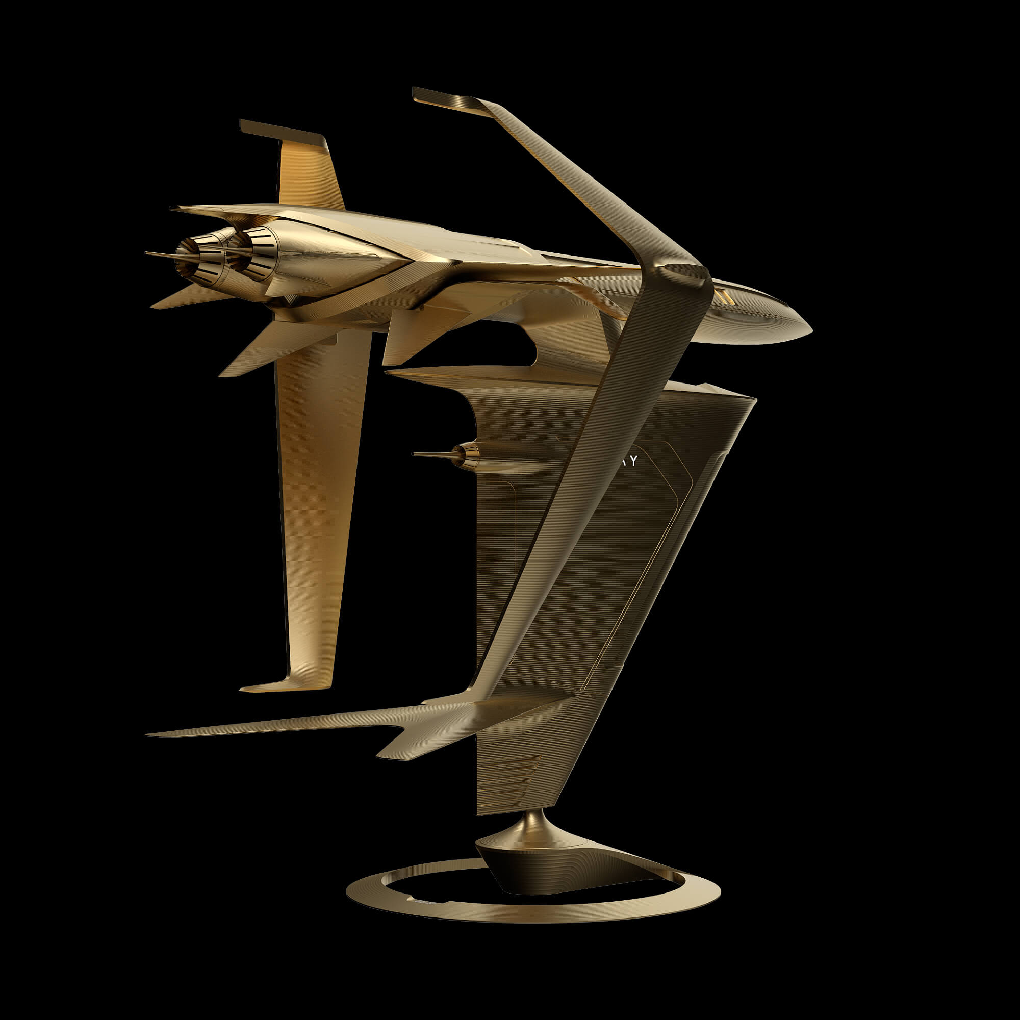 graycraft1-3 gold aluminium spaceship sculpture