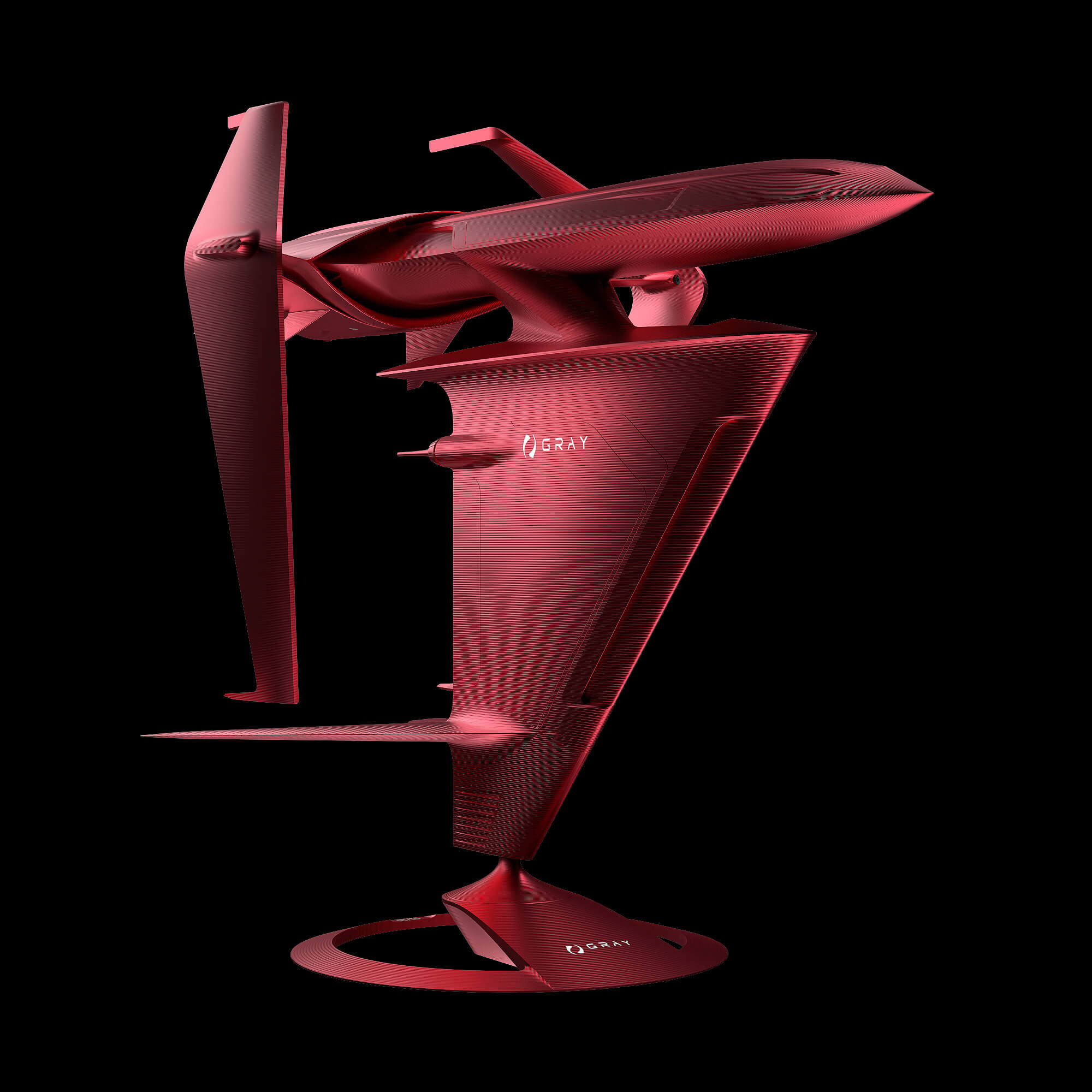 graycraft1-4 pulsar red aluminium spaceship art sculpture