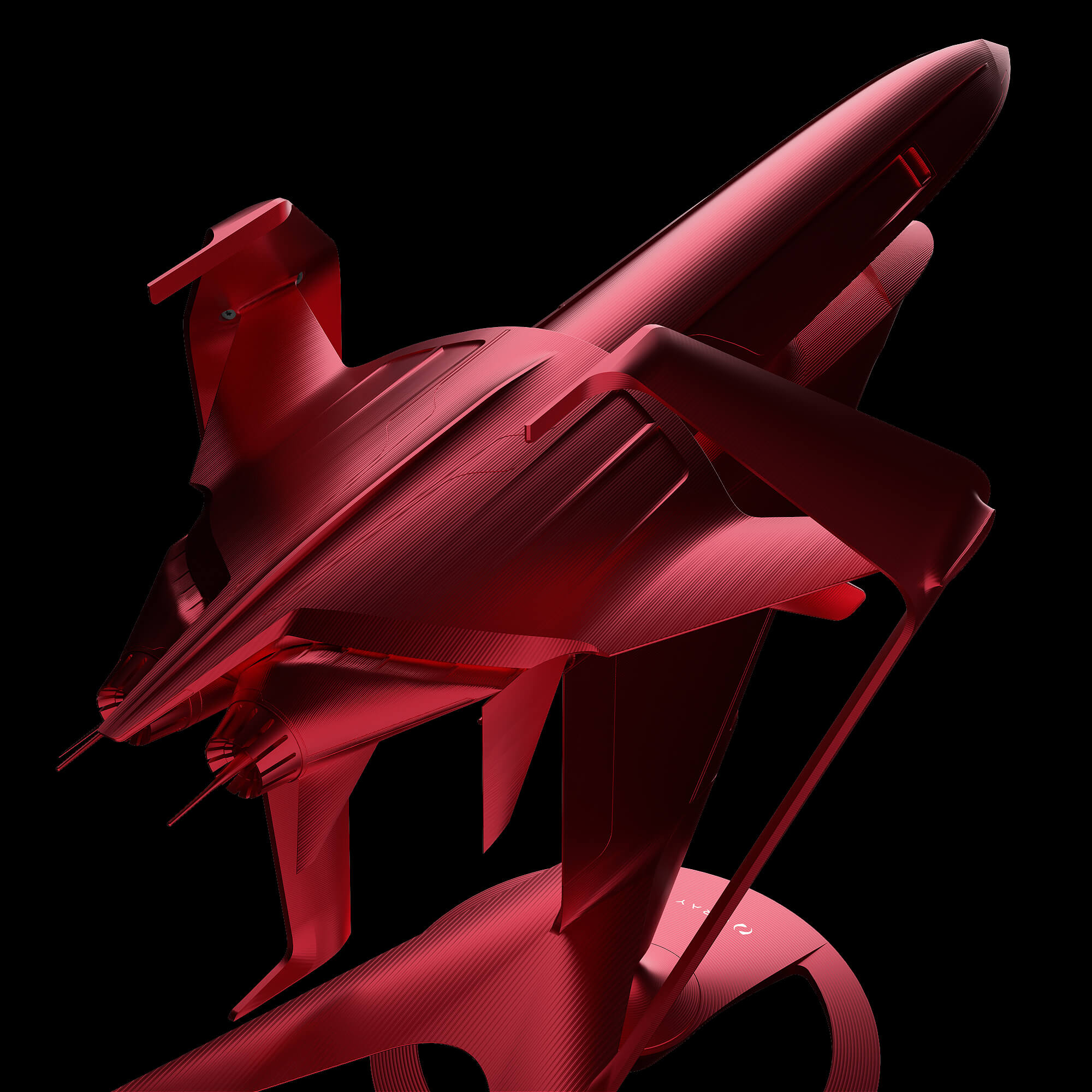 graycraft1-4 pulsar red aluminium spaceship art sculpture