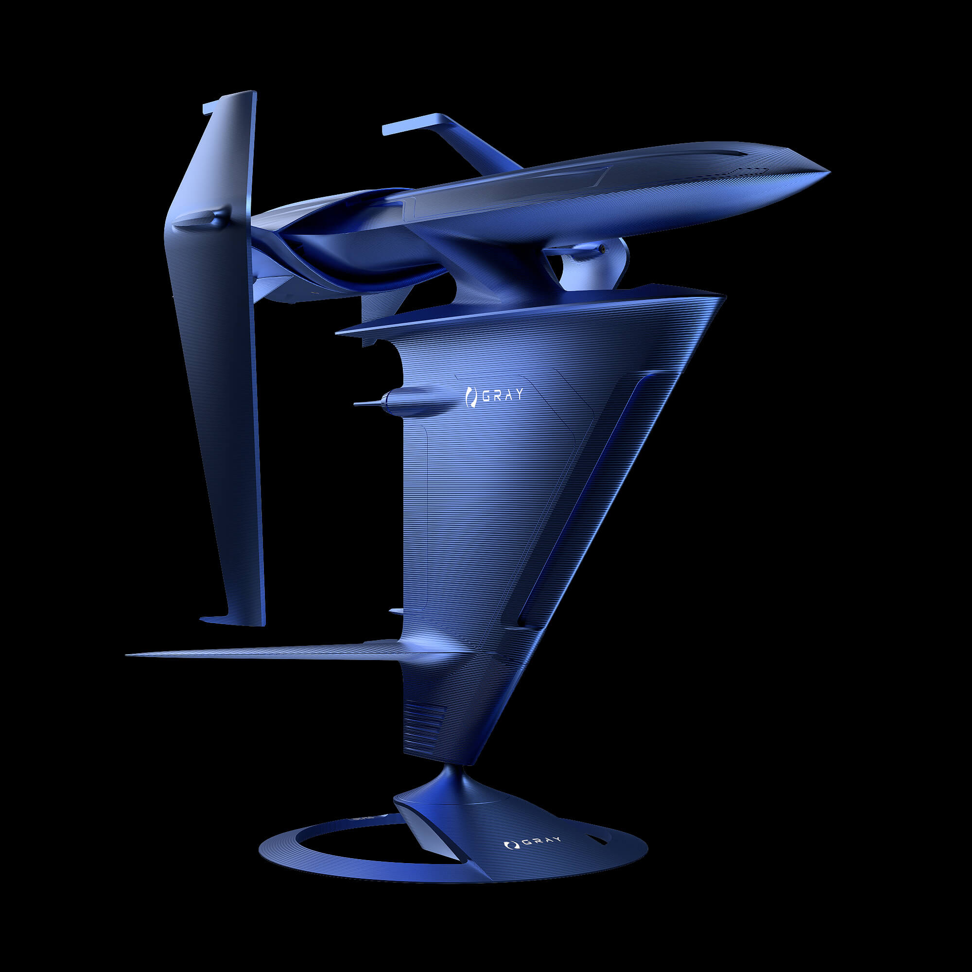 graycraft1-3 blue aluminium spaceship art sculpture