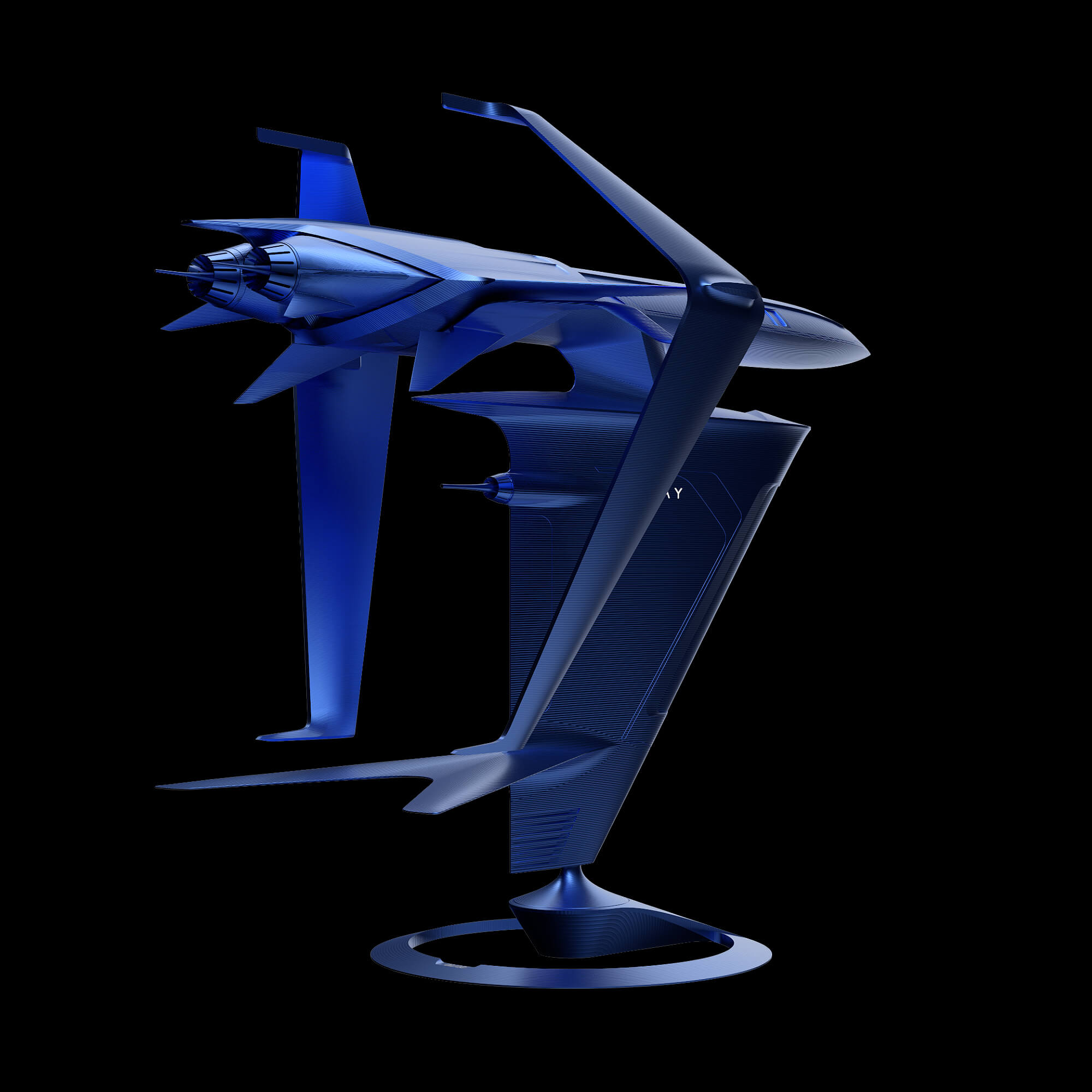 graycraft1-3 blue aluminium spaceship art sculpture