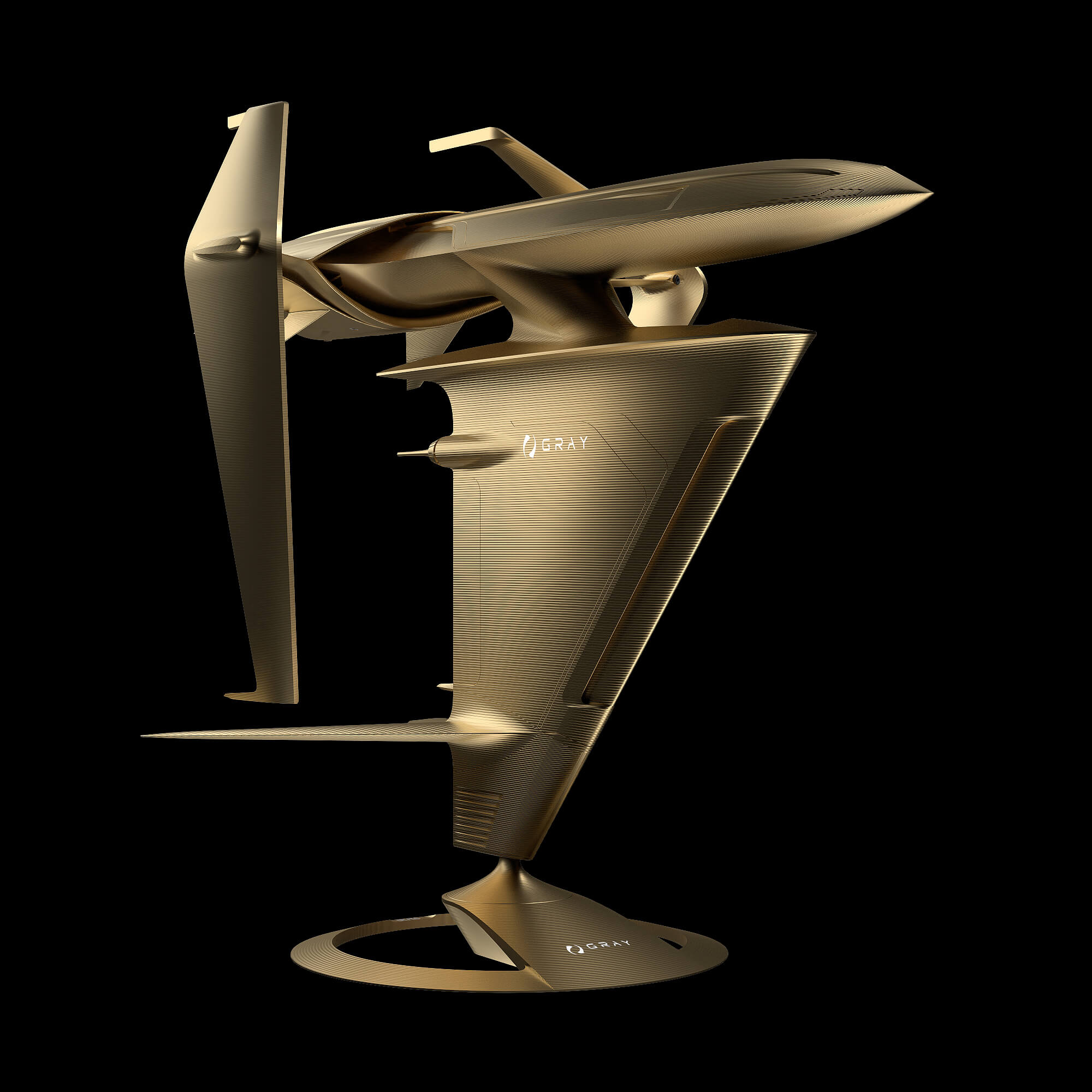 graycraft1-3 gold aluminium spaceship sculpture